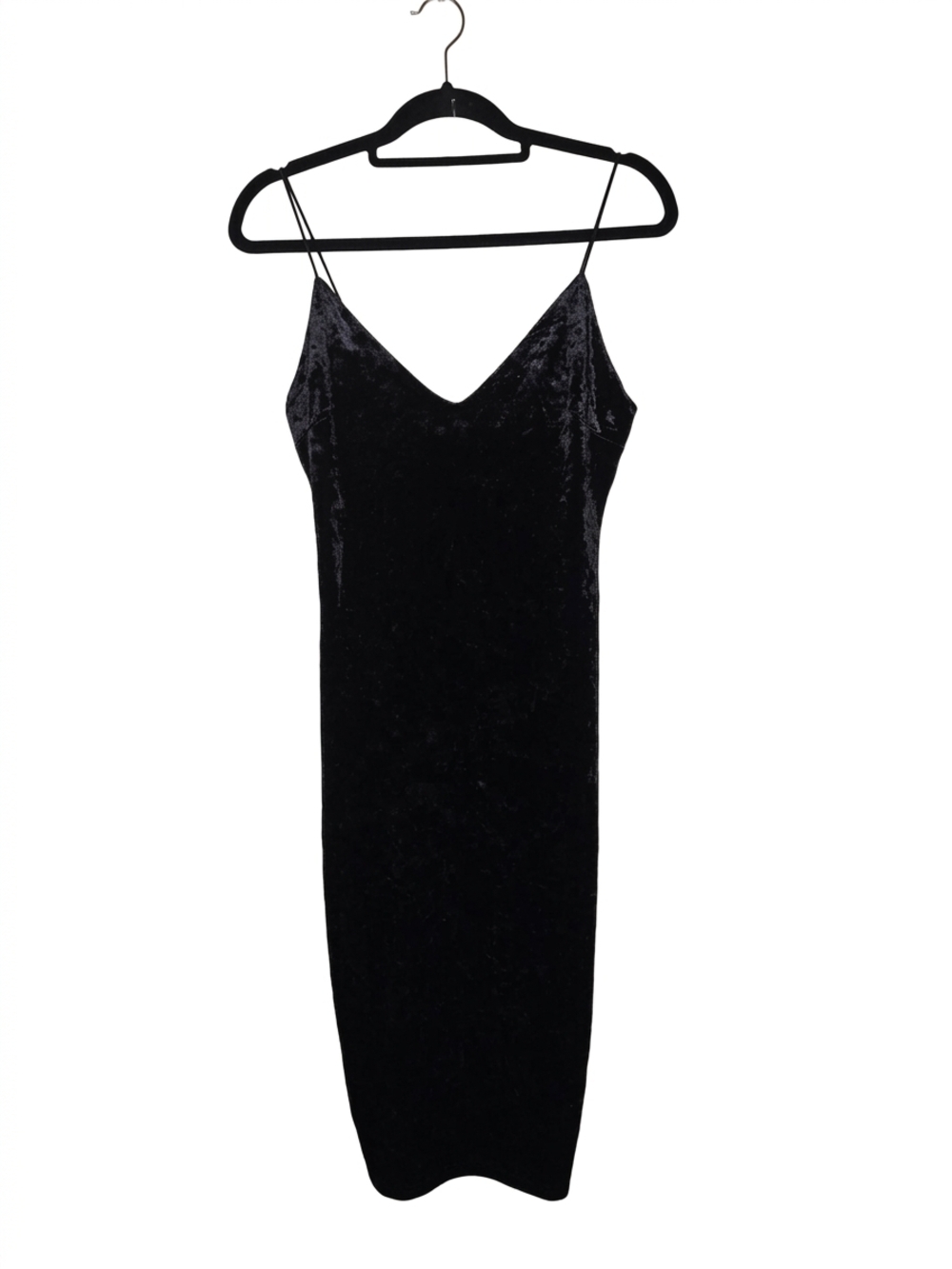 Revamped Black Velvet Midi Slip Dress with Thin‎ Straps - Picture 2 of 12